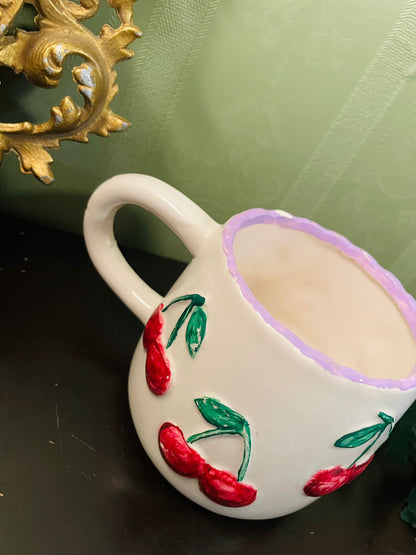 Vintage Cherry Ceramic Mug 4 Inch Cottage Kitchen Cup