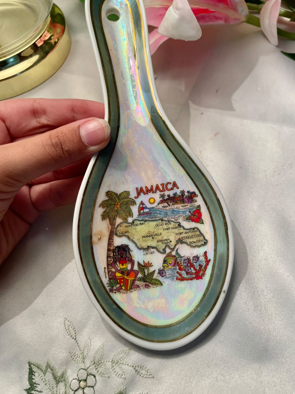 Jamaica Souvenir Ceramic Spoon Rest 9 Inch