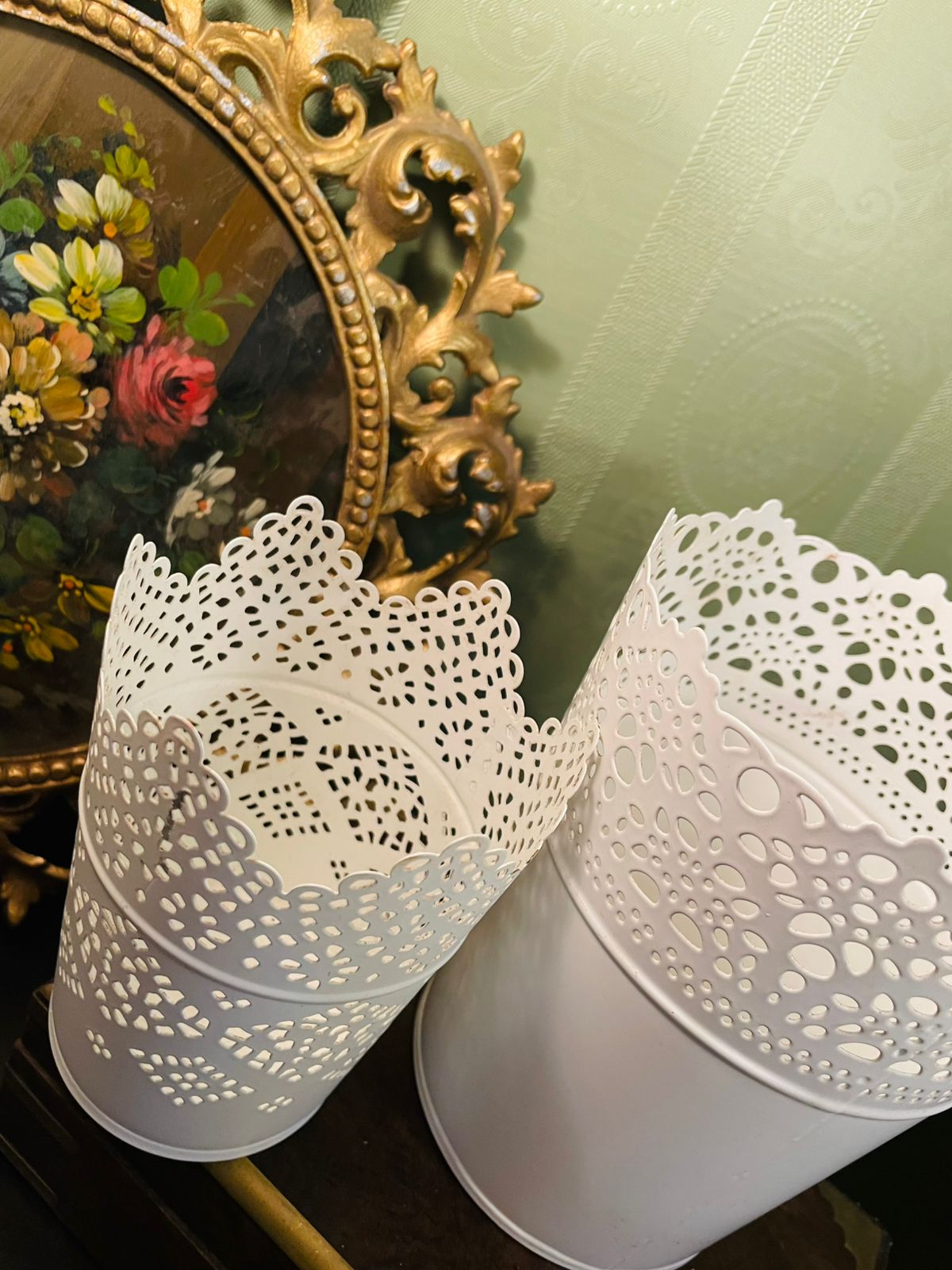 IKEA Skurar White Lace Metal Plant Pot Set