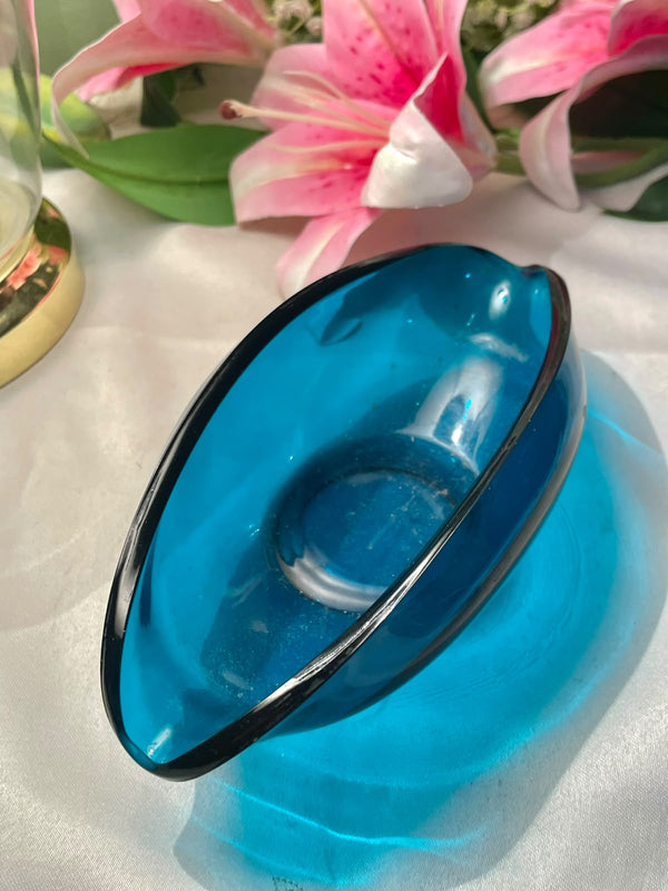Vintage Blue Crystal Oval Bowl 7 Inch
