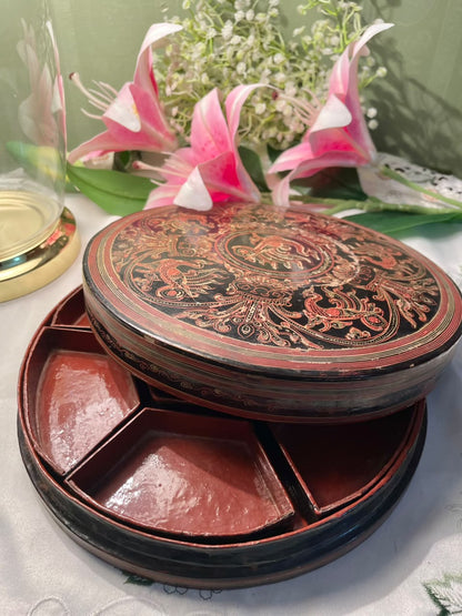 Vintage Round Compartment Serving Box Approx. 8.5 Inch
