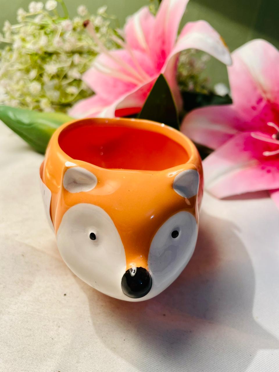 Orange Fox Ceramic Mini Planter 4 in