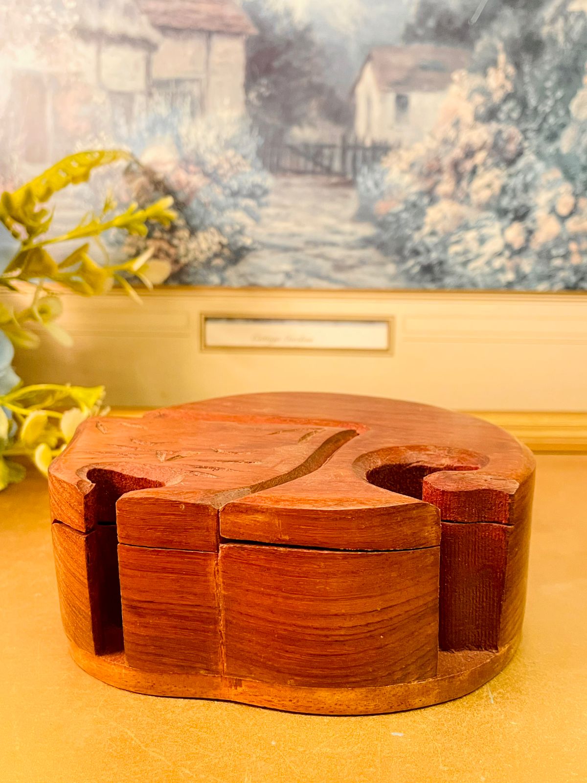 Wooden Cat Shaped Trinket Box Decorative Storage