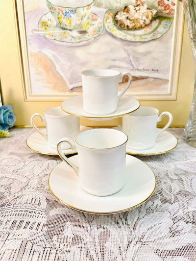 Vintage White & Gold Porcelain Coffee Cup Set – 4