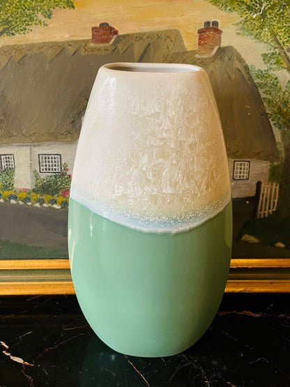 Modern Two-Tone Ceramic Vase – Mint Green & Ivory Textured Glaze, 12 Inch
