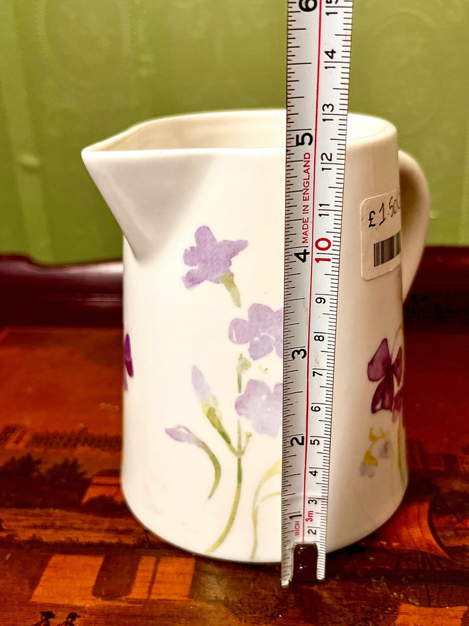 Vintage Floral Porcelain Milk Jug | 5 Inch Purple Flower Creamer