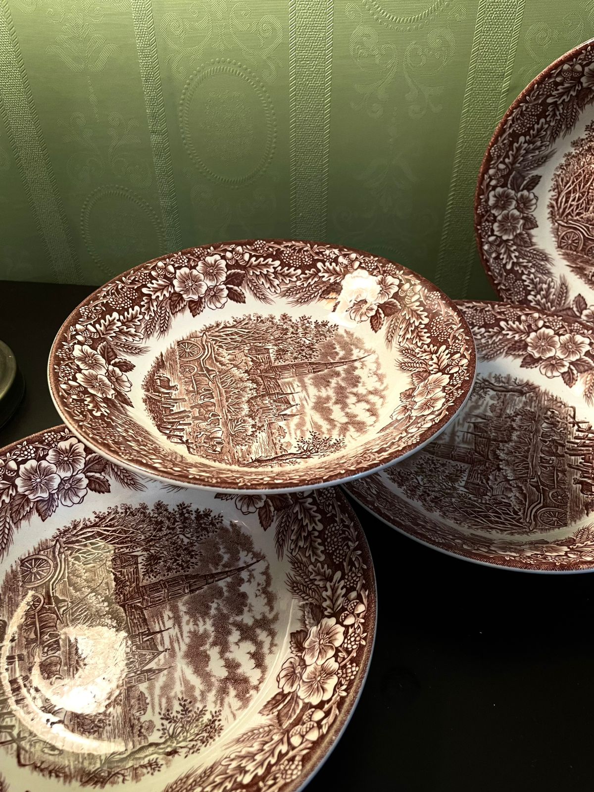 Broadhurst Brown Transferware Deep plates Set of 4 – England