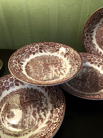 Broadhurst Brown Transferware Deep plates Set of 4 – England