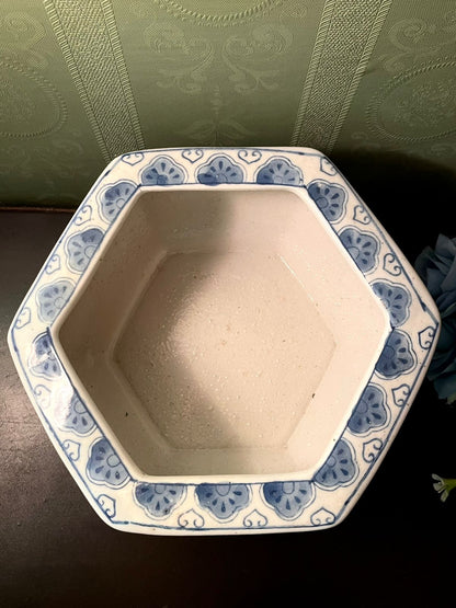 Blue White Ceramic Planter Cachepot Jardiniere 8 Inch