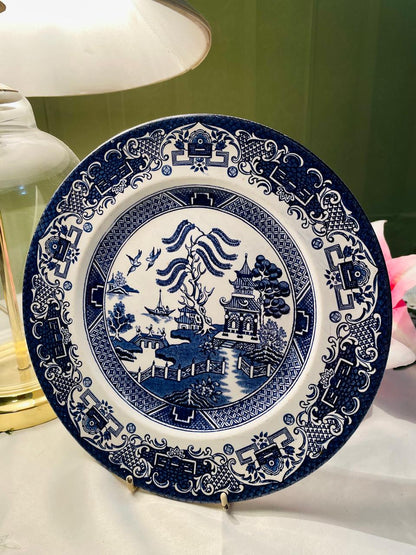 Vintage Old Willow English Ironstone Blue & White Plate 25 cm England