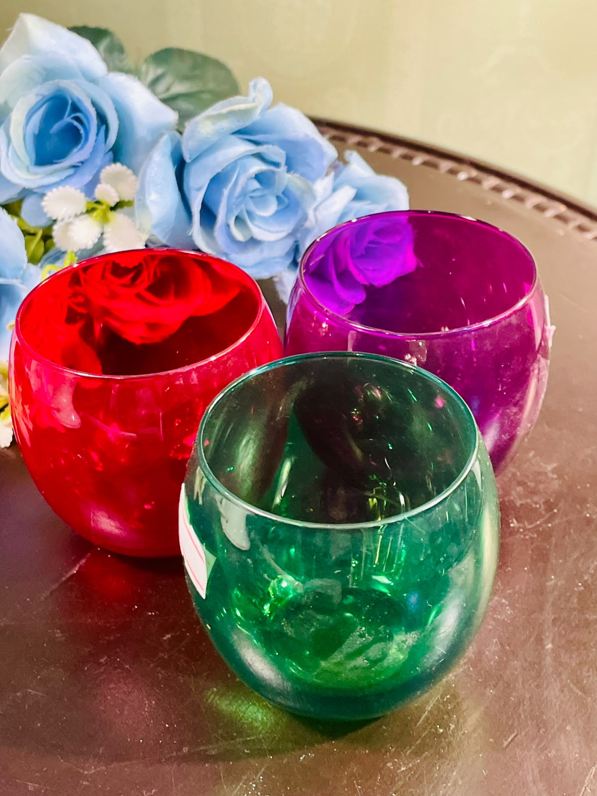 Coloured Crystal Tealight Holders Set of 3 10cm