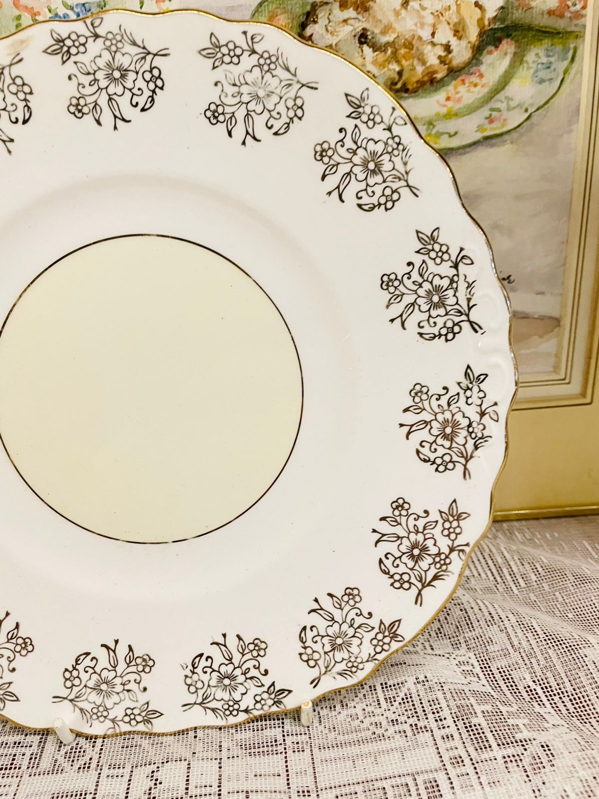 Vintage Mayfair Bone China Cake Platter | Elegant Floral Design | Gold Trim