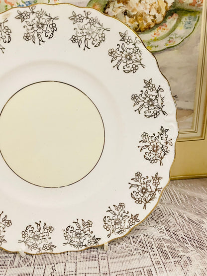 Vintage Mayfair Bone China Cake Platter | Elegant Floral Design | Gold Trim
