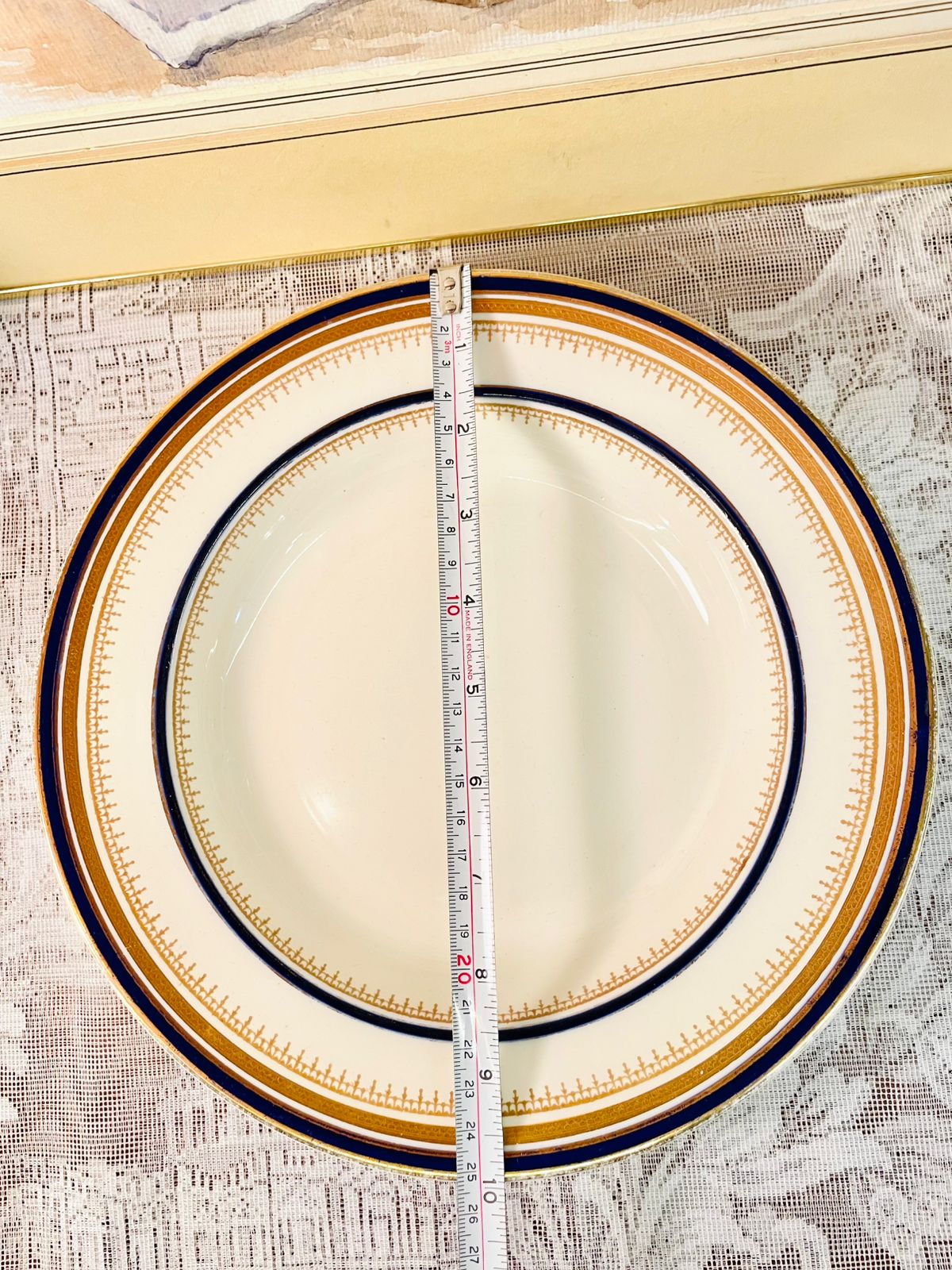 Vintage Blue & Gold Porcelain Rimmed Soup Plate