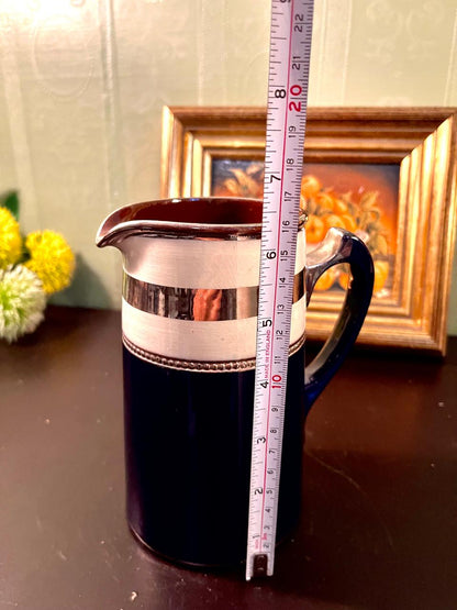 Vintage Cobalt Blue Ceramic Water Pitcher – 6 Inch