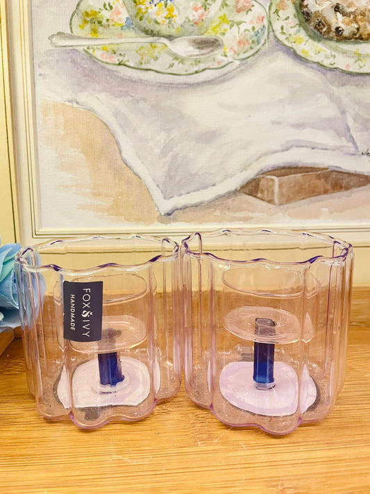 Fox & Ivy Handmade Purple Glass Candle Holders – Elegant Décor Set