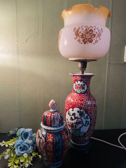 RARE FIND Vintage Imari Style Ginger Jar & Porcelain Lamp Set