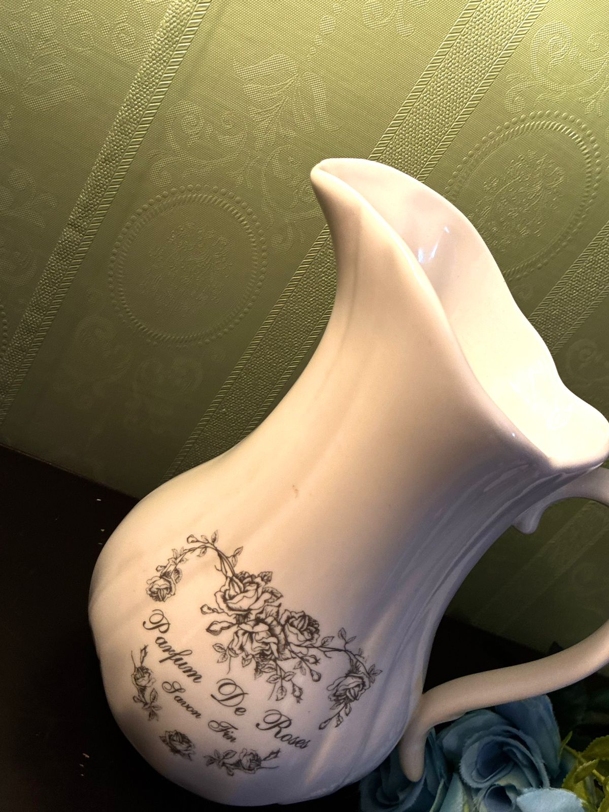 Vintage Parfum De Roses Ceramic Pitcher Floral Rose Jug
