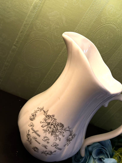 Vintage Parfum De Roses Ceramic Pitcher Floral Rose Jug