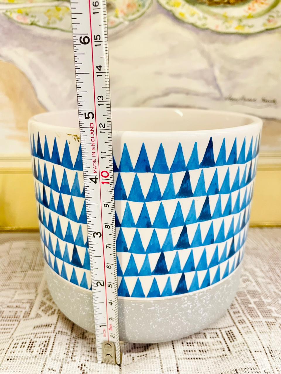 Blue Geometric Ceramic Planter – Modern Nordic Decor
