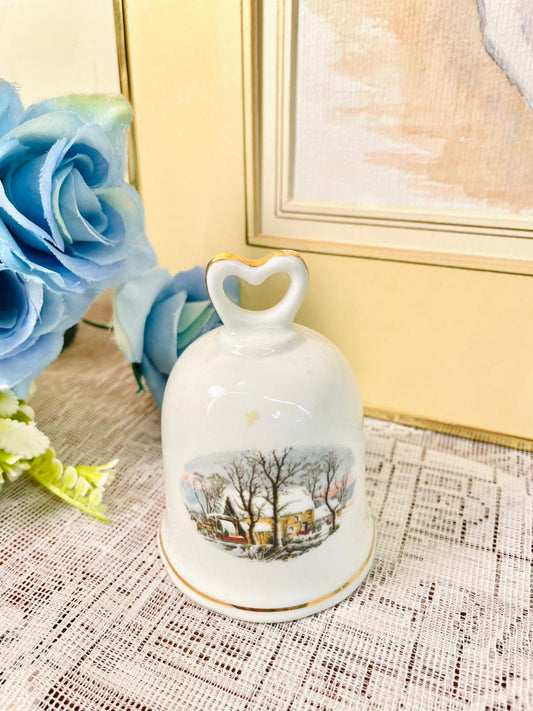 Vintage Porcelain Winter Village Bell – Cottage Decor