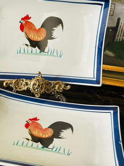 Set of 2 Hand-Painted Rectangular trays with Rooster Design – Asian Porcelain Tableware