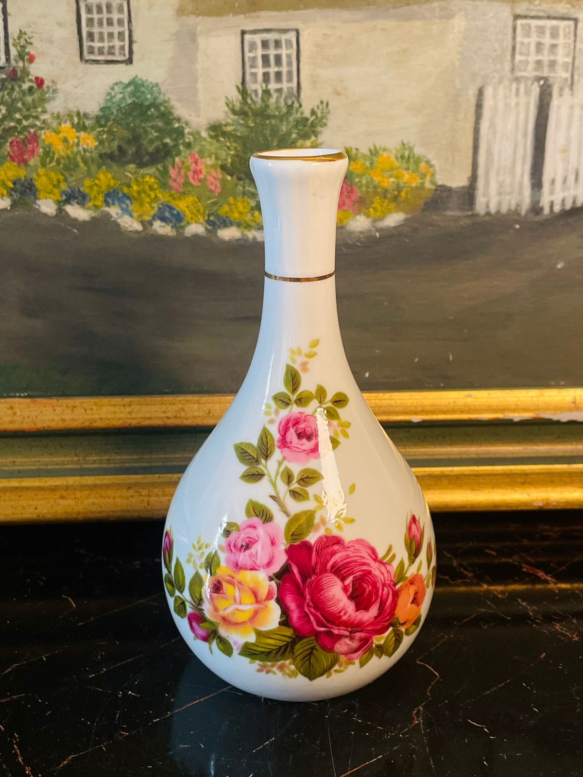 Mary Jane Fine Bone China Bud Vase – England – Hand-Decorated with Roses – 6 Inches