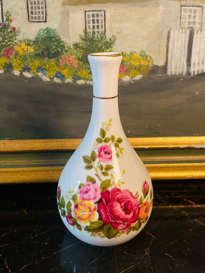 Mary Jane Fine Bone China Bud Vase – England – Hand-Decorated with Roses – 6 Inches