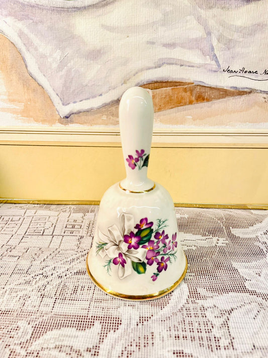 Vintage Porcelain Violet Bell – Gold Trim Cottage Decor