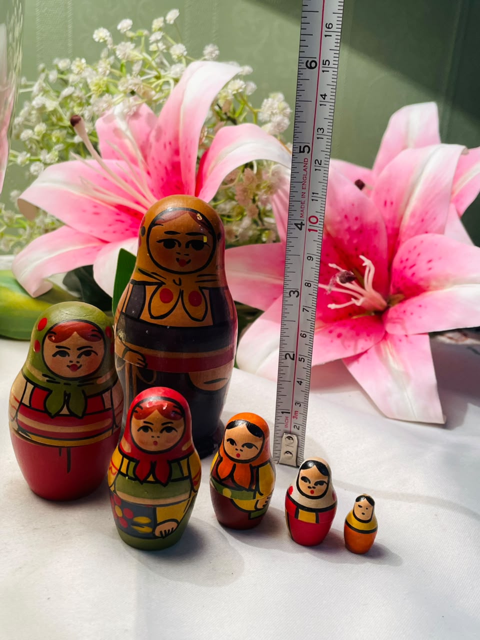 Set of 6 Hand-Painted Wooden Russian Nesting Dolls Approx. 10 cm