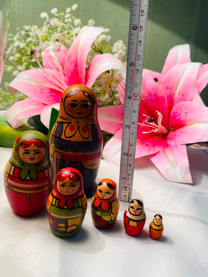 Set of 6 Hand-Painted Wooden Russian Nesting Dolls Approx. 10 cm