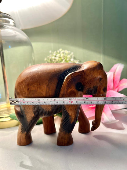 Vintage Hand-Carved Wooden Elephant Figurine – 15 cm