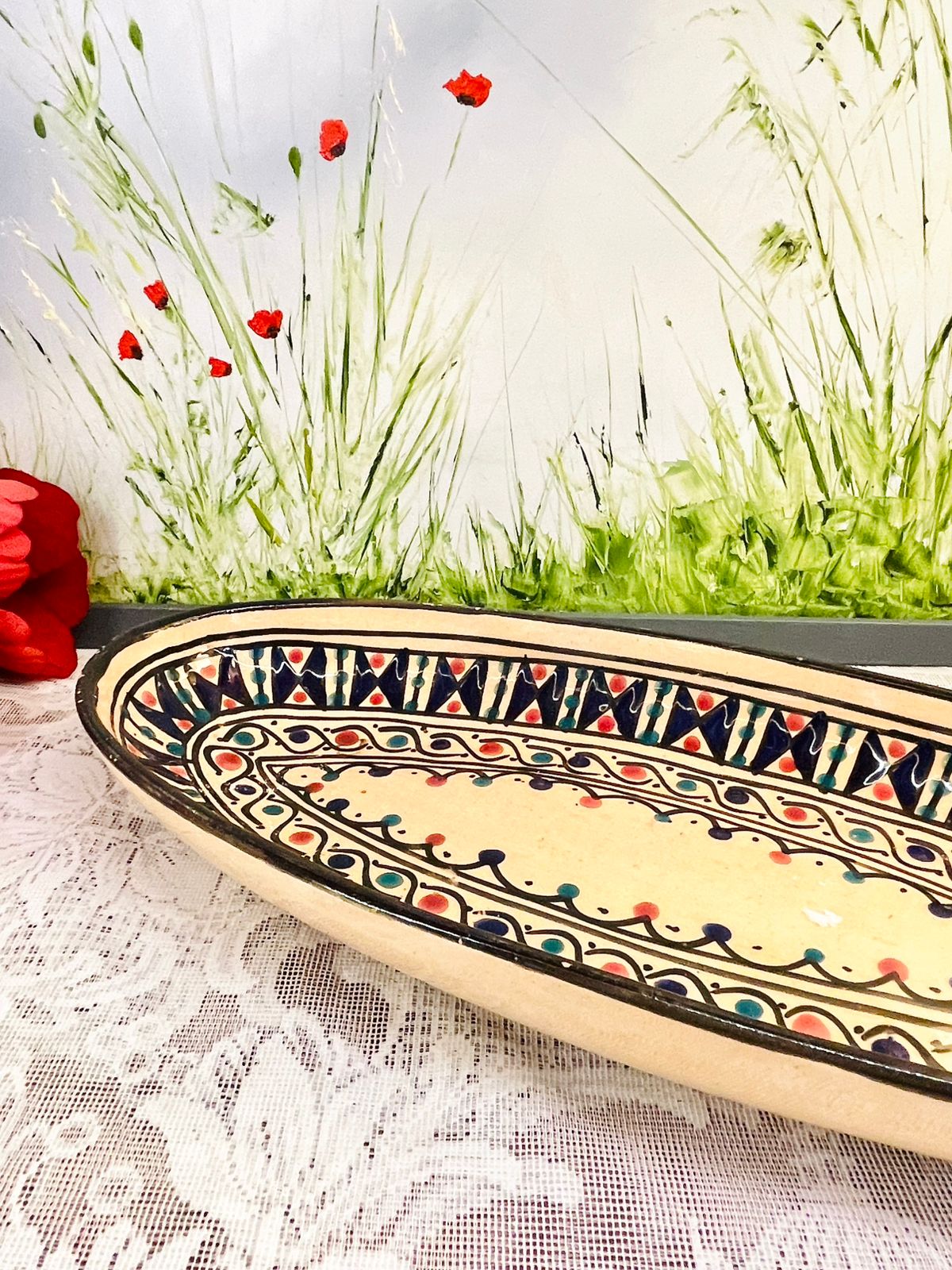 Hand Painted Moroccan Style Oval Ceramic Serving Dish