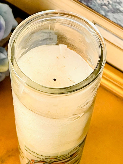 Tall White Candle jar with Artistic Label Home Decor