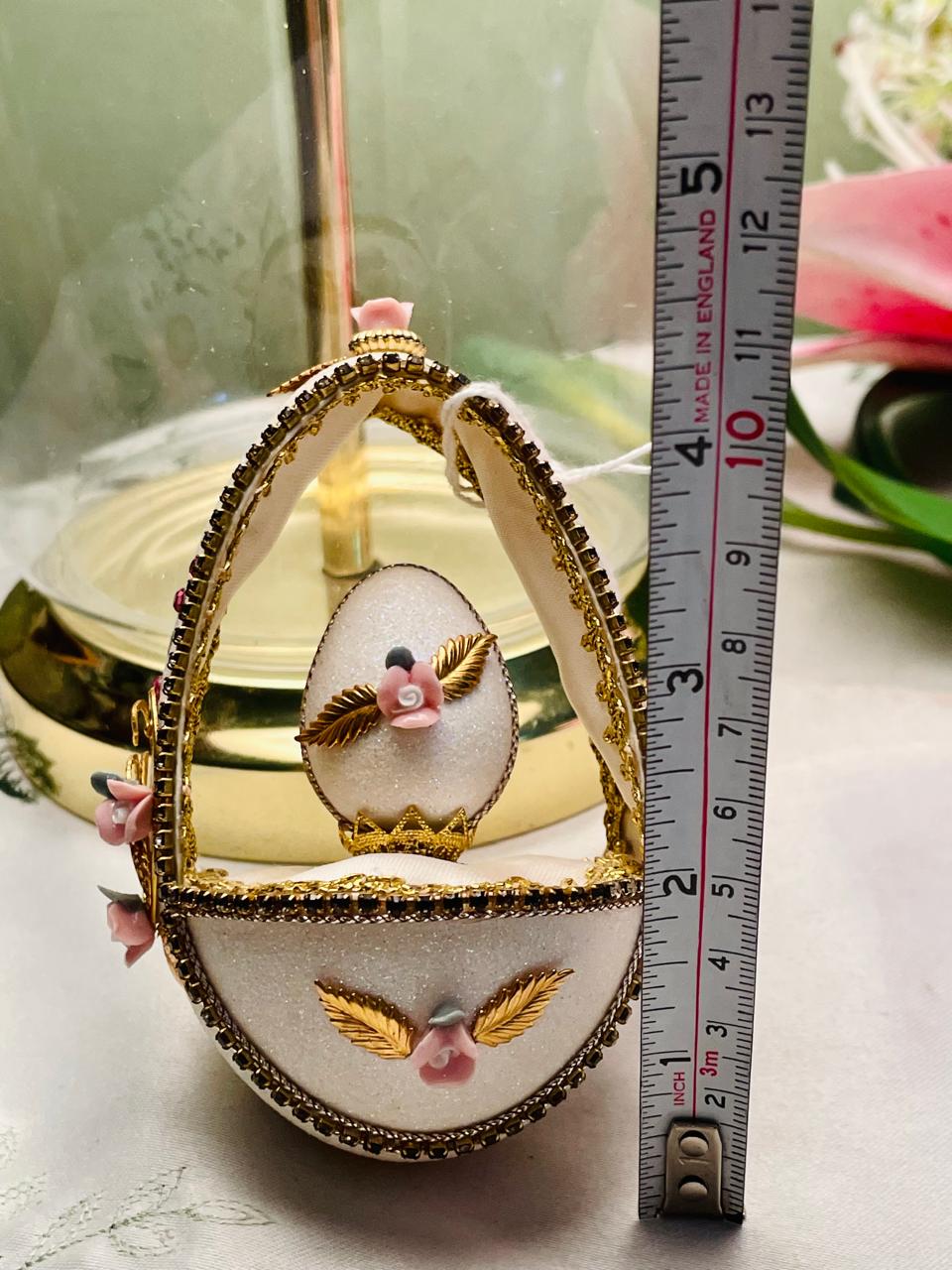 Jeweled Rose Egg Basket Trinket Ornament 10 cm