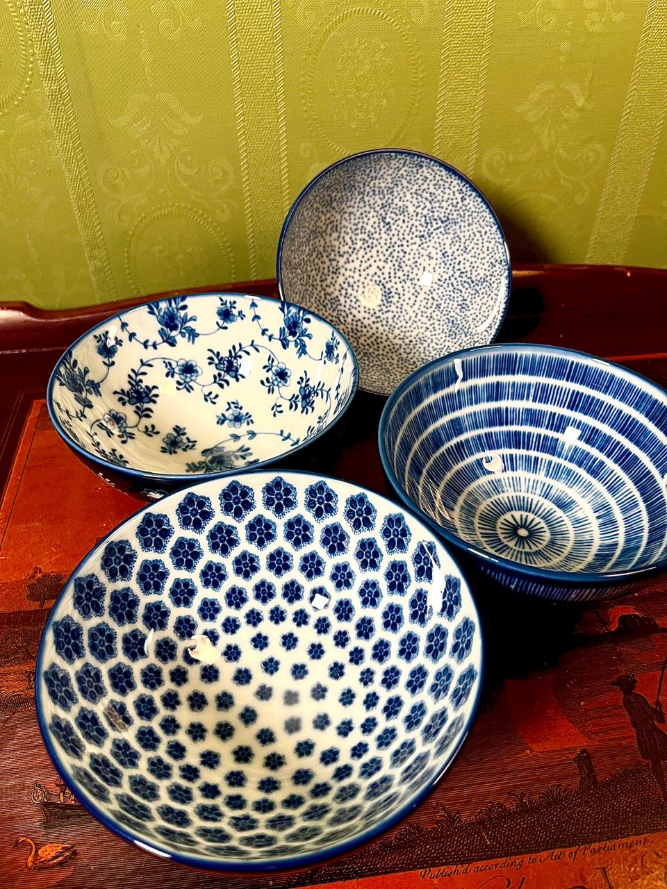 IKEA Blue Pattern Ceramic Bowls 5 Inch | Set of 4 | Sweden Design