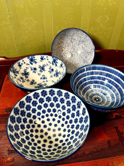 IKEA Blue Pattern Ceramic Bowls 5 Inch | Set of 4 | Sweden Design