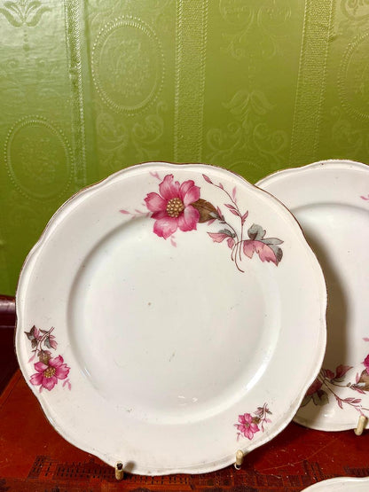 KPM Poland Pink Floral 6.5 Inch Dessert Plates | Vintage Porcelain | Set of 4