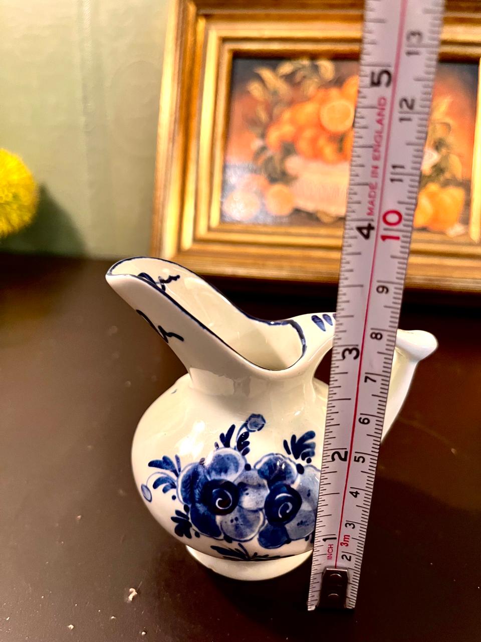 Vintage Blue & White Floral Ceramic Creamer Jug – 4 Inch