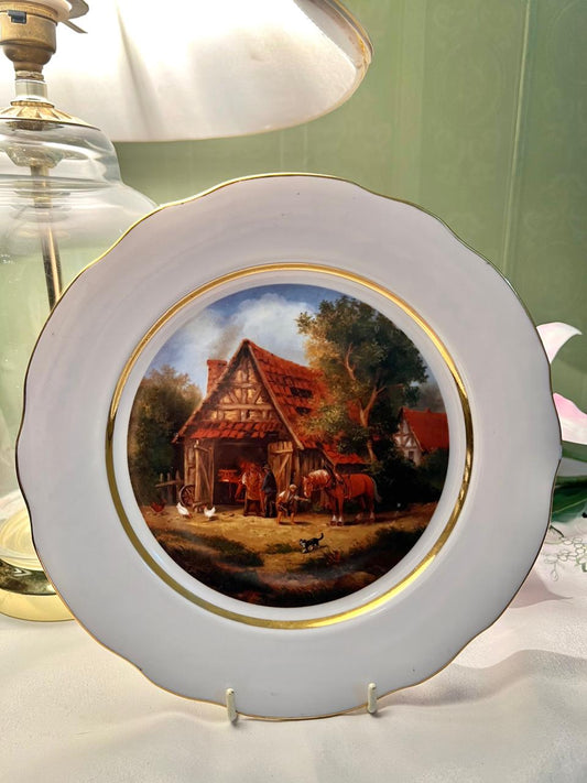 English Fine China Cottage Scene Wall Plate – 9 Inch
