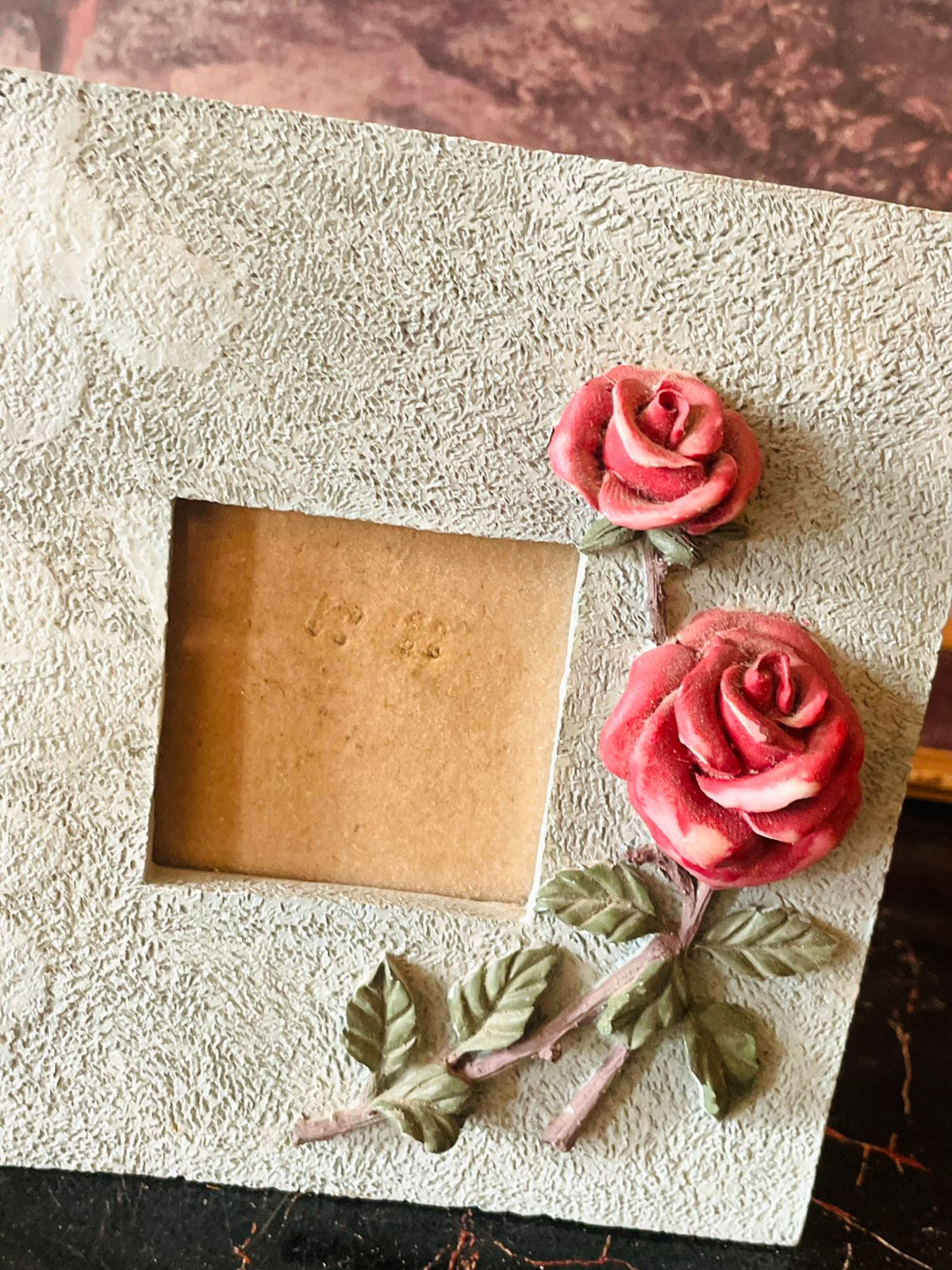 Vintage Textured Rose Photo Frame – Romantic Floral Accent (England)