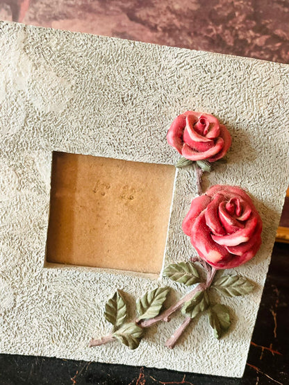 Vintage Textured Rose Photo Frame – Romantic Floral Accent (England)
