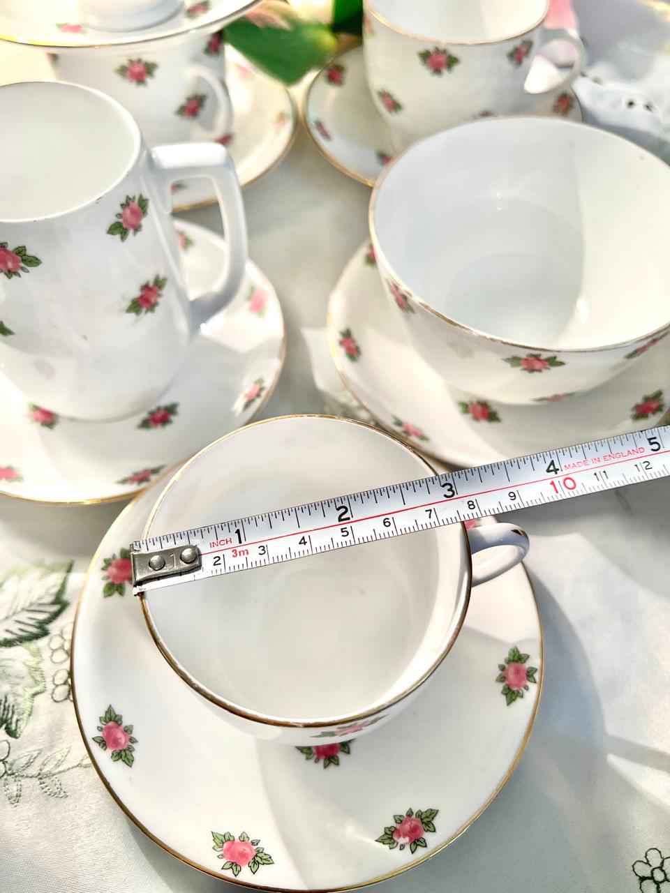 Vintage Pink Rose Tea Set with Gold Trim England