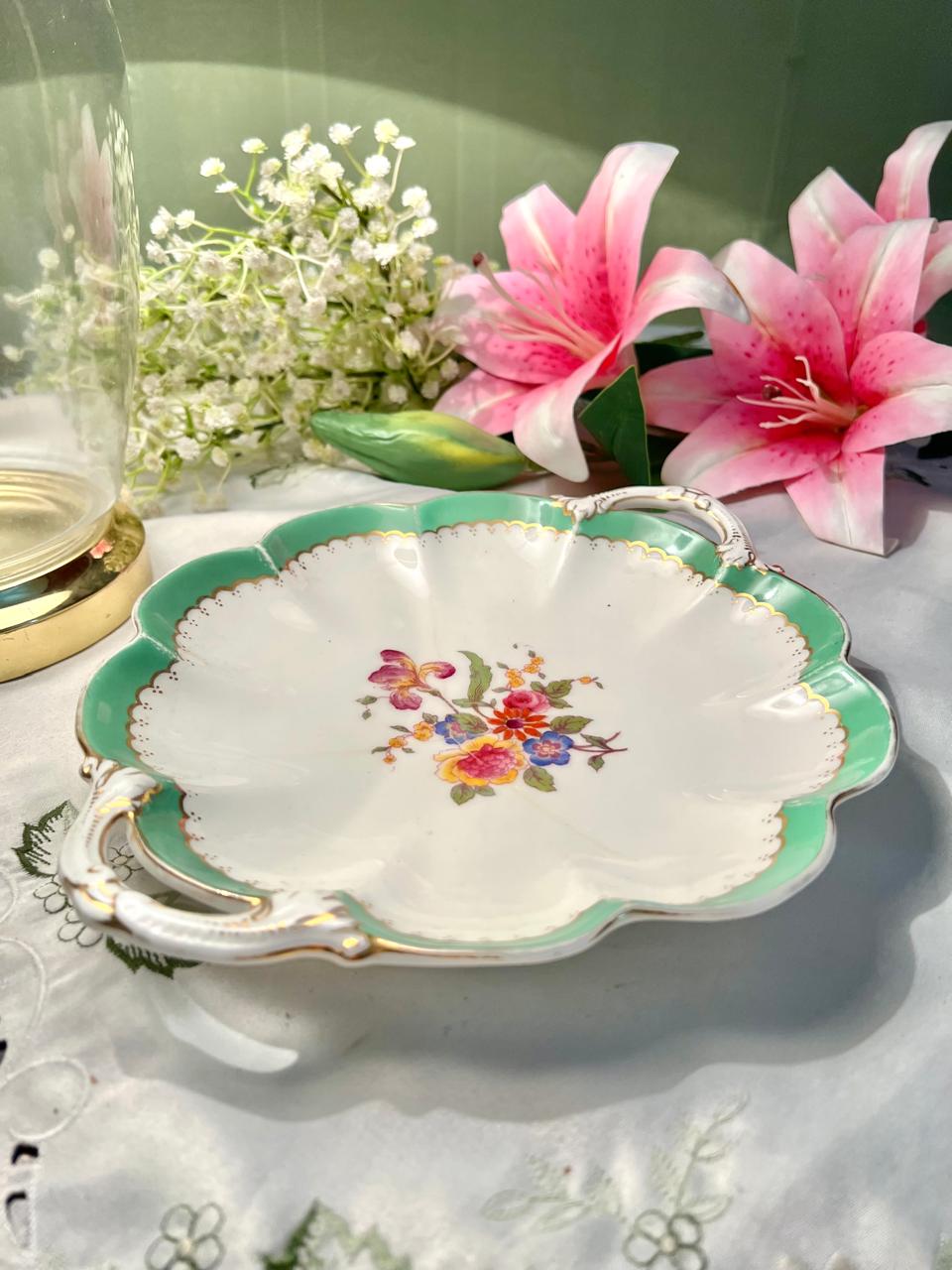 Crescent England Floral Handled Serving Dish – 10 Inch