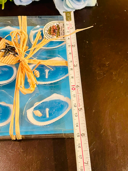 Blue Shell Floating Candle Gift Set with Glass Tray (6 Piece)