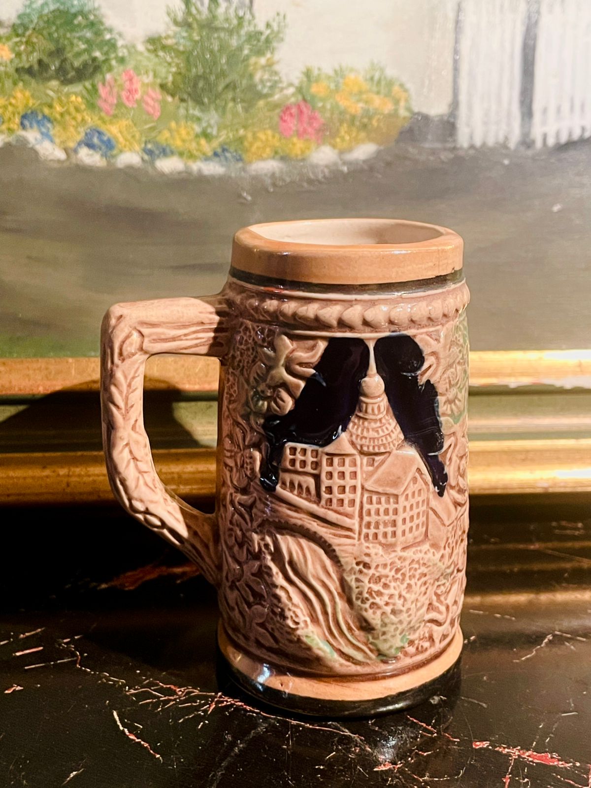 Vintage Handcrafted Relief  Stein Mug — Rustic European Pottery