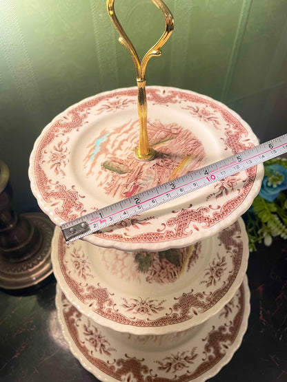 Vintage 3-Tier English Transferware Cake Stand
