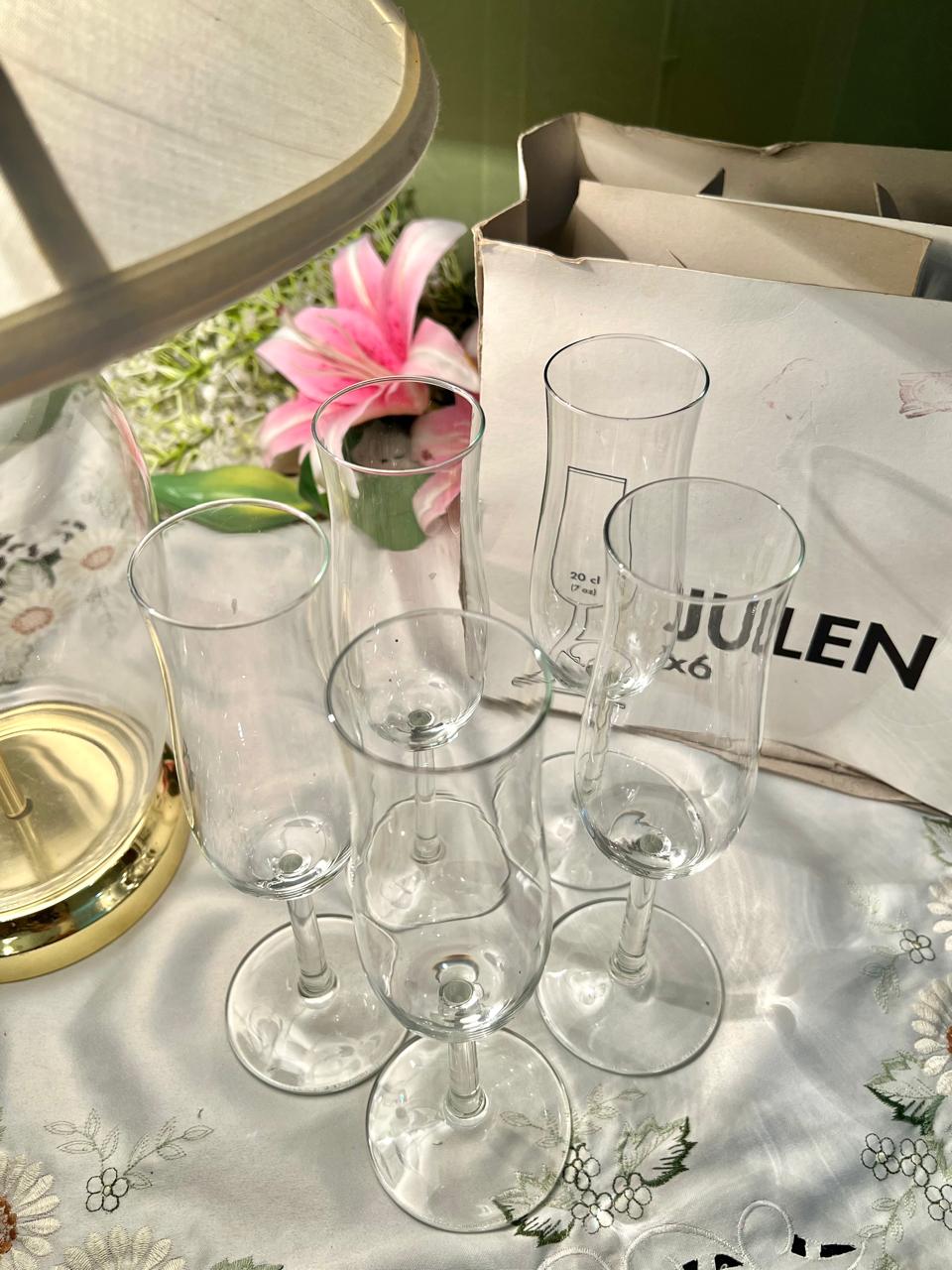 Tall Clear Crystal Champagne Flutes Set of 5 – 9 Inch - with box