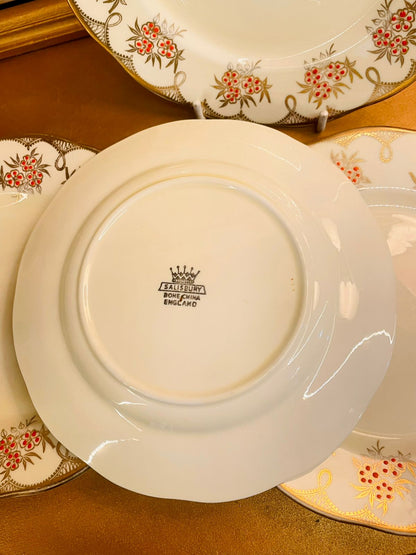 Vintage Floral Plate Set with Gold Rim Set of 4 - Plates
