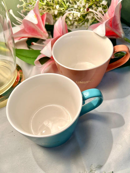 Tesco Fine China Teal & Coral Soup Mugs Set of 2 10 cm